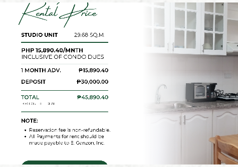 Studio rental price